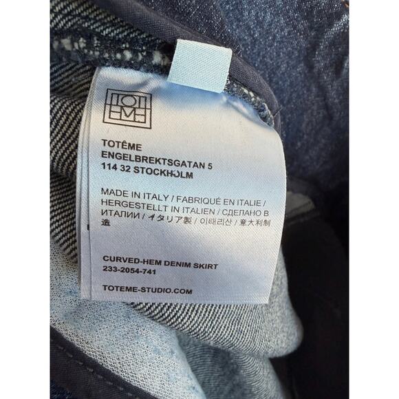 Toteme High Waisted Curved Hem Denim Pencil Midi Skirt Blue Women's Size 40 - Picture 9 of 10